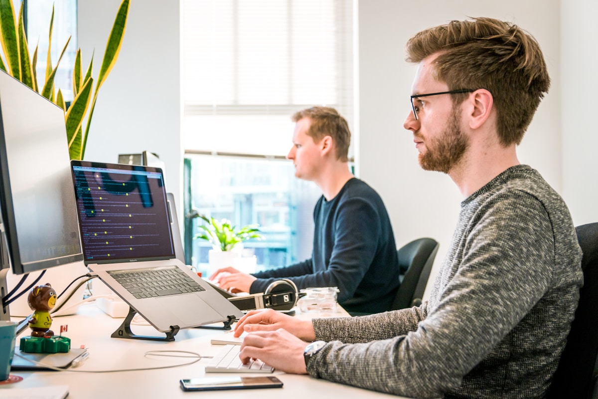 Business team using custom software